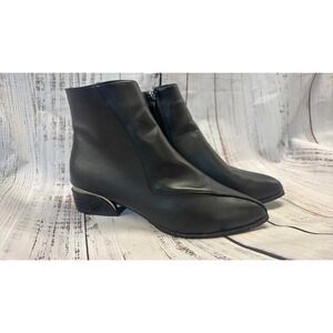 Black Pointed Toe Ankle Boots Metal Heel Side Zip Women Size 40